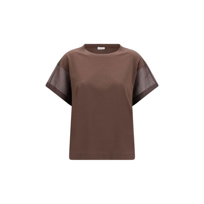 T-Shirt by Brunello Cucinelli for women in cotton brown & transparent features an on trend silhouette, perfectly showcasing a on trend and crew neckline for an elevated aesthetic.