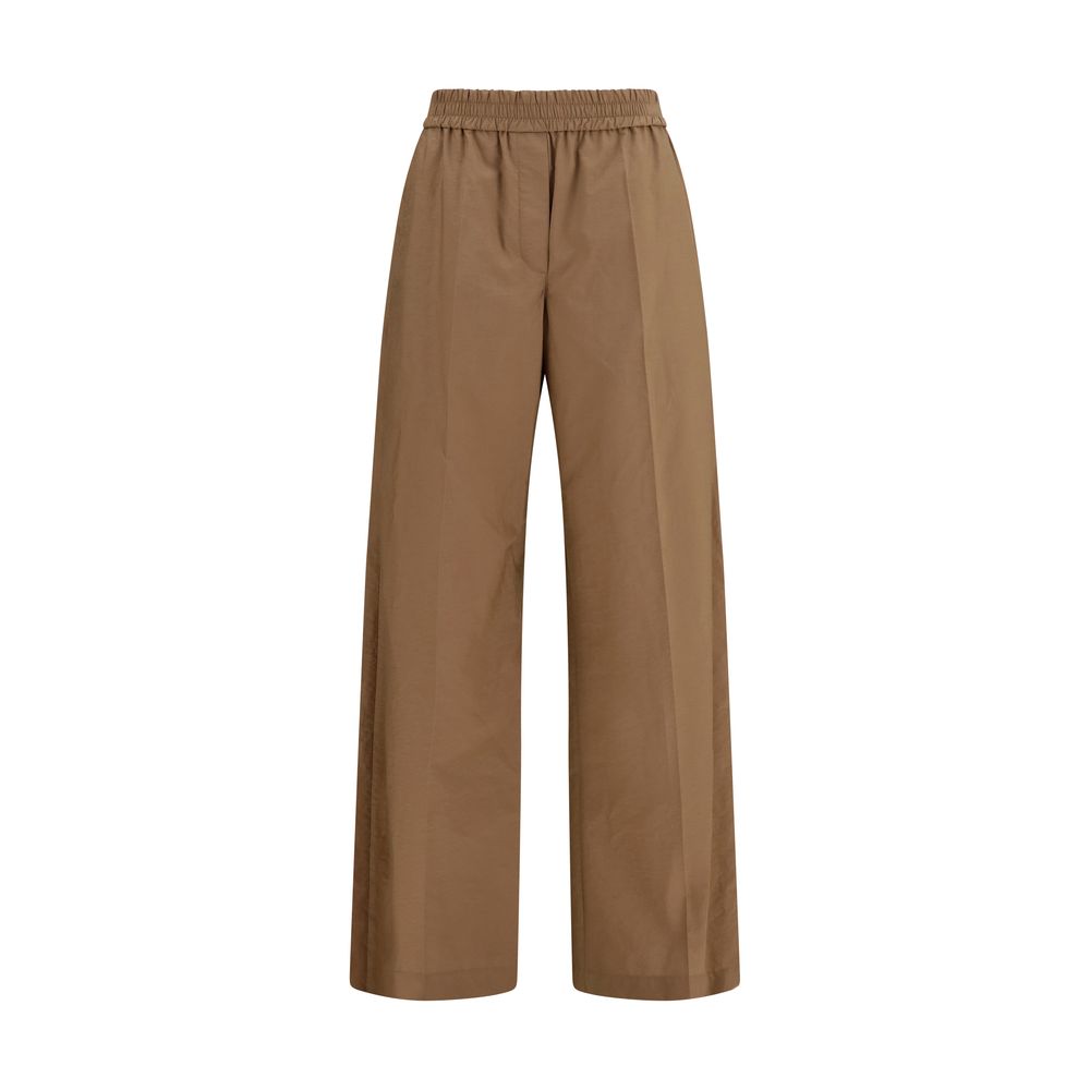 Casual Pants by Brunello Cucinelli for women in polyamide cotton brown features a polished silhouette with a polished relaxed-fit, regular-fit & wide, reaching a polished long and finished with a polished .