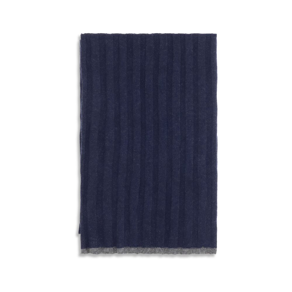 Scarf by Brunello Cucinelli for men in cashmere & capra leather blue features a snug silhouette, perfectly showcasing the elegant drape and premium finish of the Cashmere & Capra Leather Foulard Scarf.