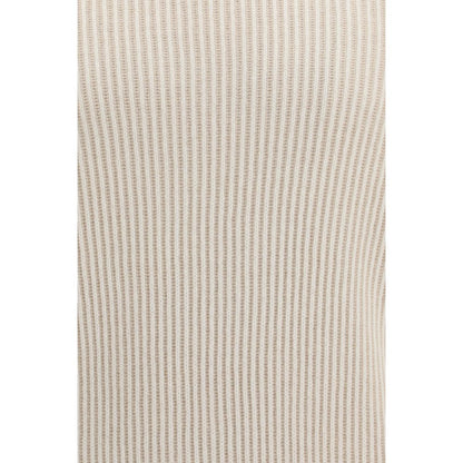 Sweater by Brunello Cucinelli for men in cashmere & capra leather beige features an tactile silhouette, showcasing a sophisticated and tactile for a refined finish.