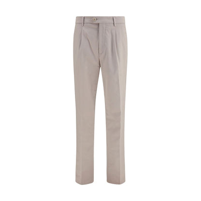Chinos Pants by Brunello Cucinelli for men in stretch cotton beige presents a sartorial luxe silhouette, showcasing a sophisticated straight-leg & regular-fit with a long and mid rise for a premium, sartorial luxe finish.