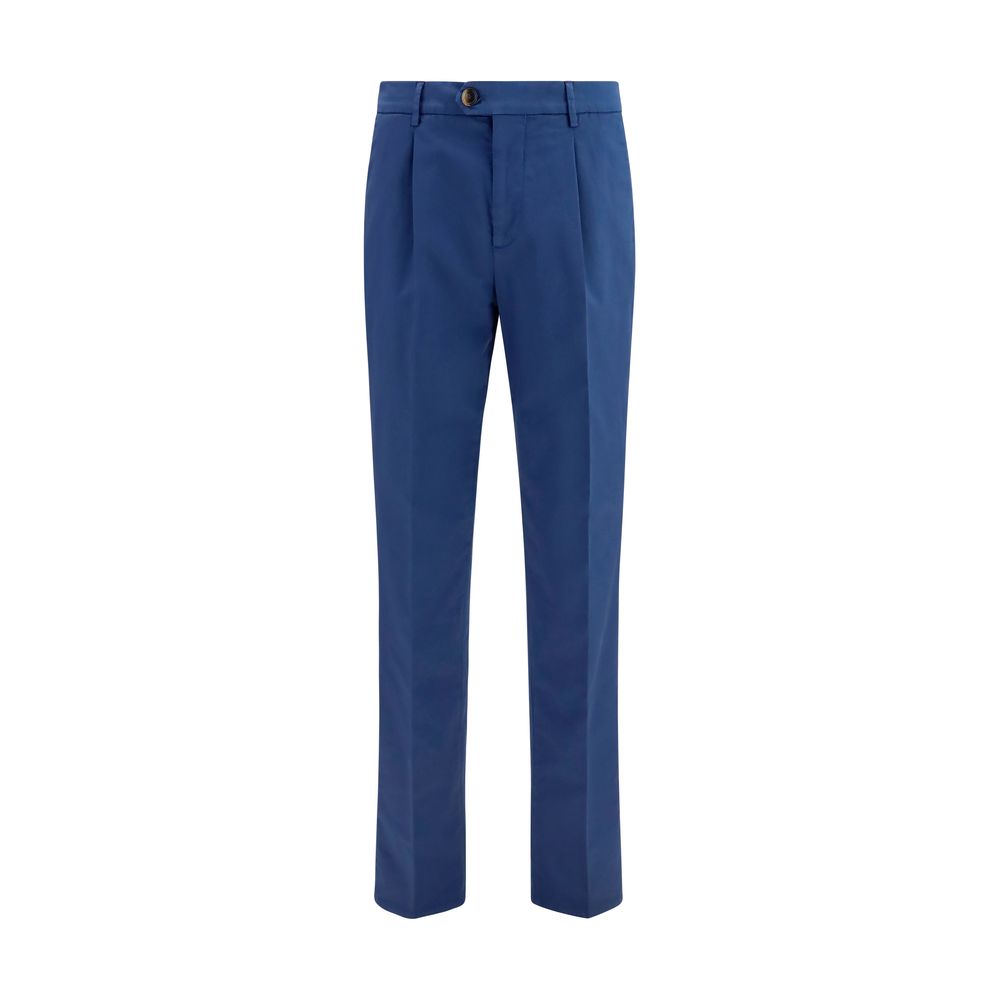 Chinos Pants by Brunello Cucinelli for men in stretch cotton blue, featuring a architectural straight-leg & regular-fit with a architectural long and mid rise for a refined silhouette.