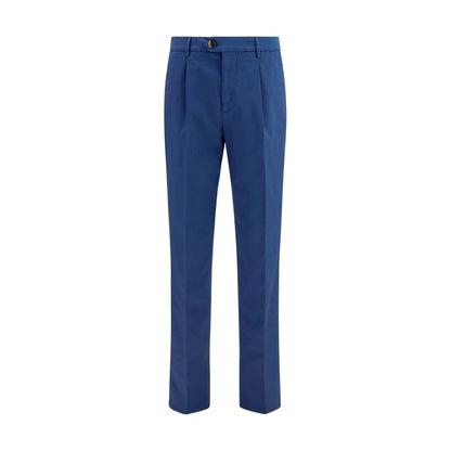 Chinos Pants by Brunello Cucinelli for men in stretch cotton blue, featuring a architectural straight-leg & regular-fit with a architectural long and mid rise for a refined silhouette.