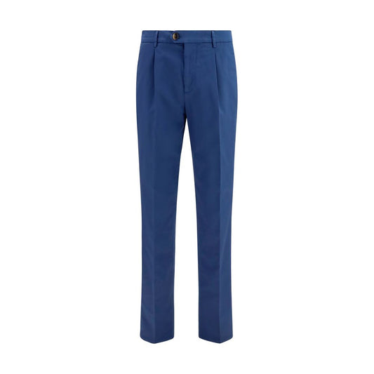 Chinos Pants by Brunello Cucinelli for men in stretch cotton blue, featuring a architectural straight-leg & regular-fit with a architectural long and mid rise for a refined silhouette.