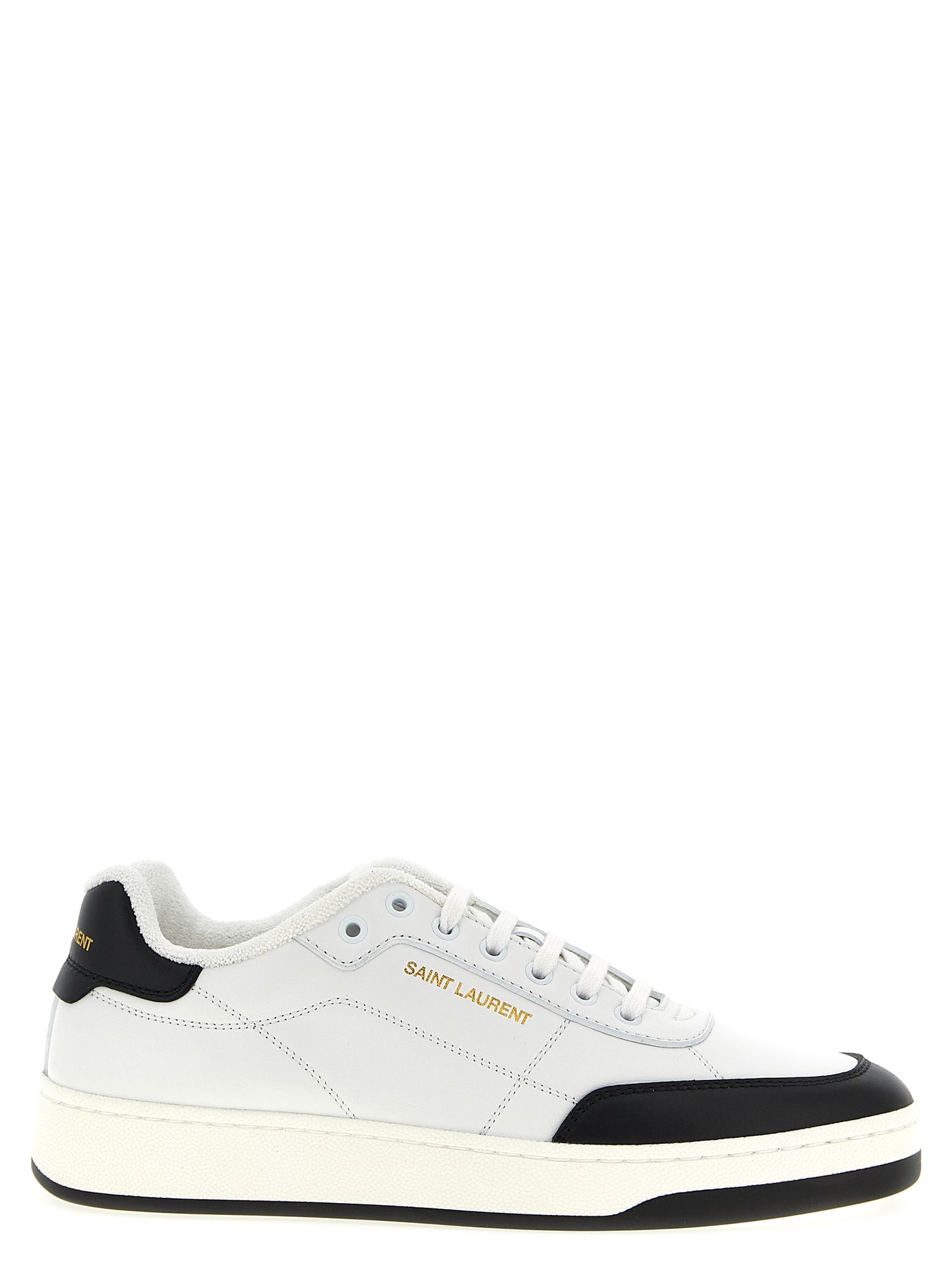 Sneakers by Saint Laurent for men in terrycloth & calfskin leather bicolour, black & white presents a impeccable silhouette as Men's Low Top Terrycloth & Calfskin Leather Sneakers, expertly defined by a impeccable low-top style for a impeccable, high-fashion look.