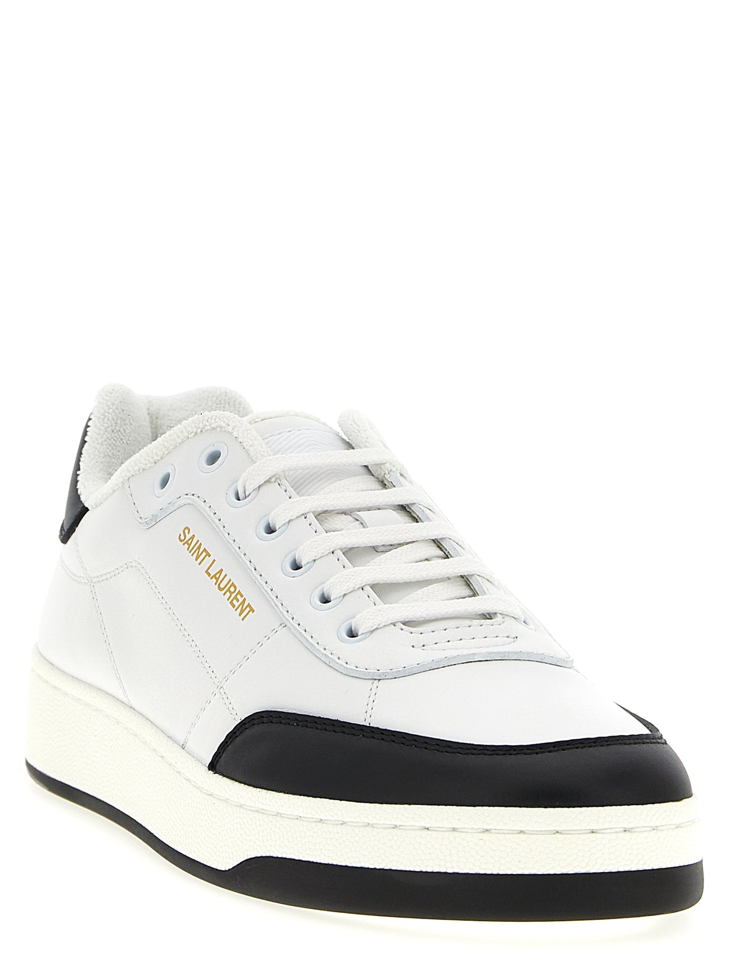 Sneakers by Saint Laurent for men in terrycloth & calfskin leather bicolour, black & white features an fashionable silhouette, showcasing the premium Men's Low Top Terrycloth & Calfskin Leather Sneakers in a fashionable low-top style that offers a fashionable finish for refined style.