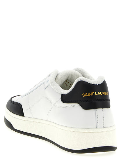 Sneakers by Saint Laurent for men in terrycloth & calfskin leather bicolour, black & white features an versatile design from the Men's Low Top Terrycloth & Calfskin Leather Sneakers collection, highlighting a versatile low-top style for a premium, high-fashion look.