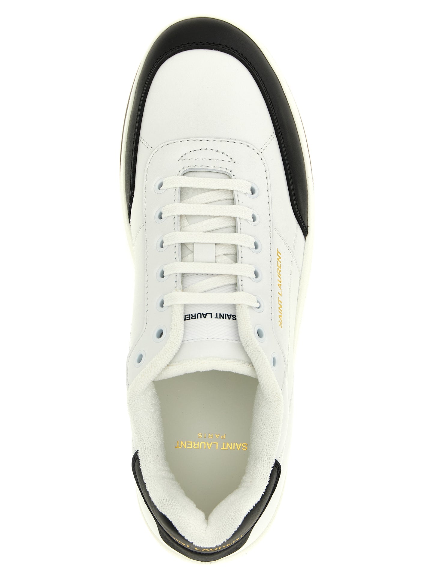 Sneakers by Saint Laurent for men in terrycloth & calfskin leather bicolour, black & white presents a on trend silhouette from the Men's Low Top Terrycloth & Calfskin Leather Sneakers collection, showcasing a on trend low-top style for an elevated aesthetic.