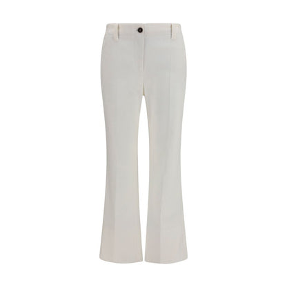 Trousers by Brunello Cucinelli for women in stretch cotton white features an sartorial silhouette, showcasing a precise straight, flared, regular-fit & slim and long with a sartorial mid rise for a refined look.