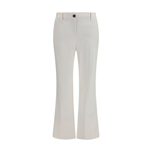 Trousers by Brunello Cucinelli for women in stretch cotton white features an sartorial silhouette, showcasing a precise straight, flared, regular-fit & slim and long with a sartorial mid rise for a refined look.