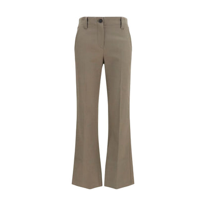 Trousers by Brunello Cucinelli for women in stretch cotton brown features a sculptural silhouette, showcasing a sculptural straight, flared, regular-fit & slim and long with a sophisticated mid rise for a sculptural finish.