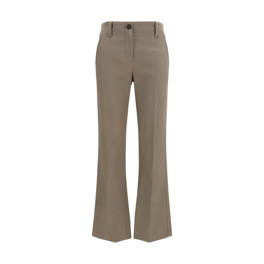 Trousers by Brunello Cucinelli for women in stretch cotton brown features a sculptural silhouette, showcasing a sculptural straight, flared, regular-fit & slim and long with a sophisticated mid rise for a sculptural finish.