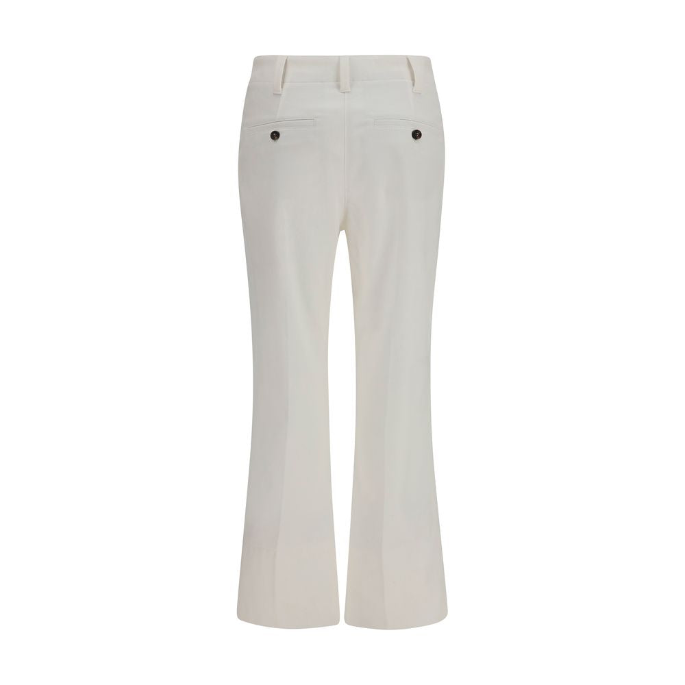 Trousers by Brunello Cucinelli for women in stretch cotton white features an sartorial silhouette, showcasing a precise straight, flared, regular-fit & slim and long with a sartorial mid rise for a refined look.