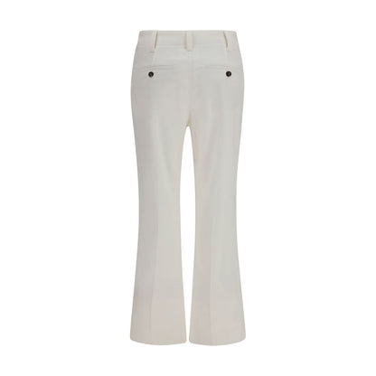Trousers by Brunello Cucinelli for women in stretch cotton white features an sartorial silhouette, showcasing a precise straight, flared, regular-fit & slim and long with a sartorial mid rise for a refined look.