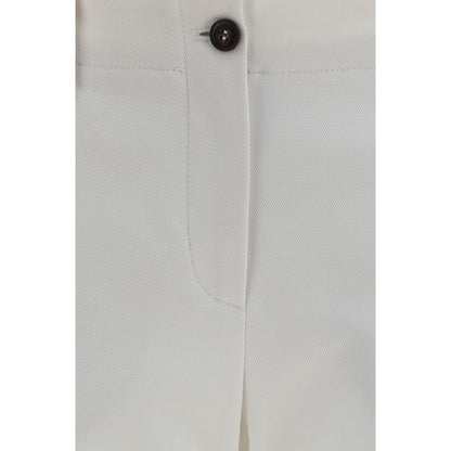 Trousers by Brunello Cucinelli for women in stretch cotton white features a tailored silhouette with a tailored straight, flared, regular-fit & slim, defined by its long and a sophisticated mid rise.