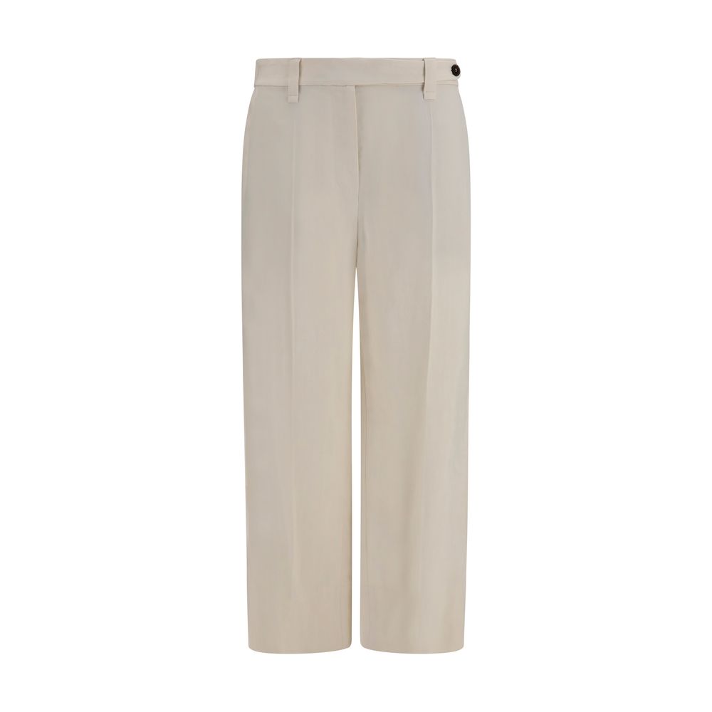 Casual Pants by Brunello Cucinelli for women in viscose linen twill beige & signature features an sophisticated and flared, regular-fit & cigarette with a precise long, creating a sophisticated and sophisticated silhouette.
