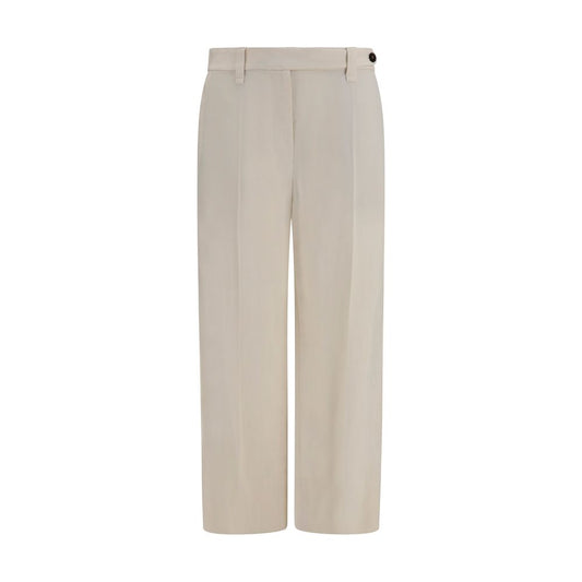 Casual Pants by Brunello Cucinelli for women in viscose linen twill beige & signature features an sophisticated and flared, regular-fit & cigarette with a precise long, creating a sophisticated and sophisticated silhouette.