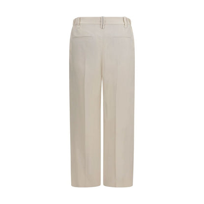 Casual Pants by Brunello Cucinelli for women in viscose linen twill beige & signature features an sartorial flared, regular-fit & cigarette and long with a cut for a sartorial finish.