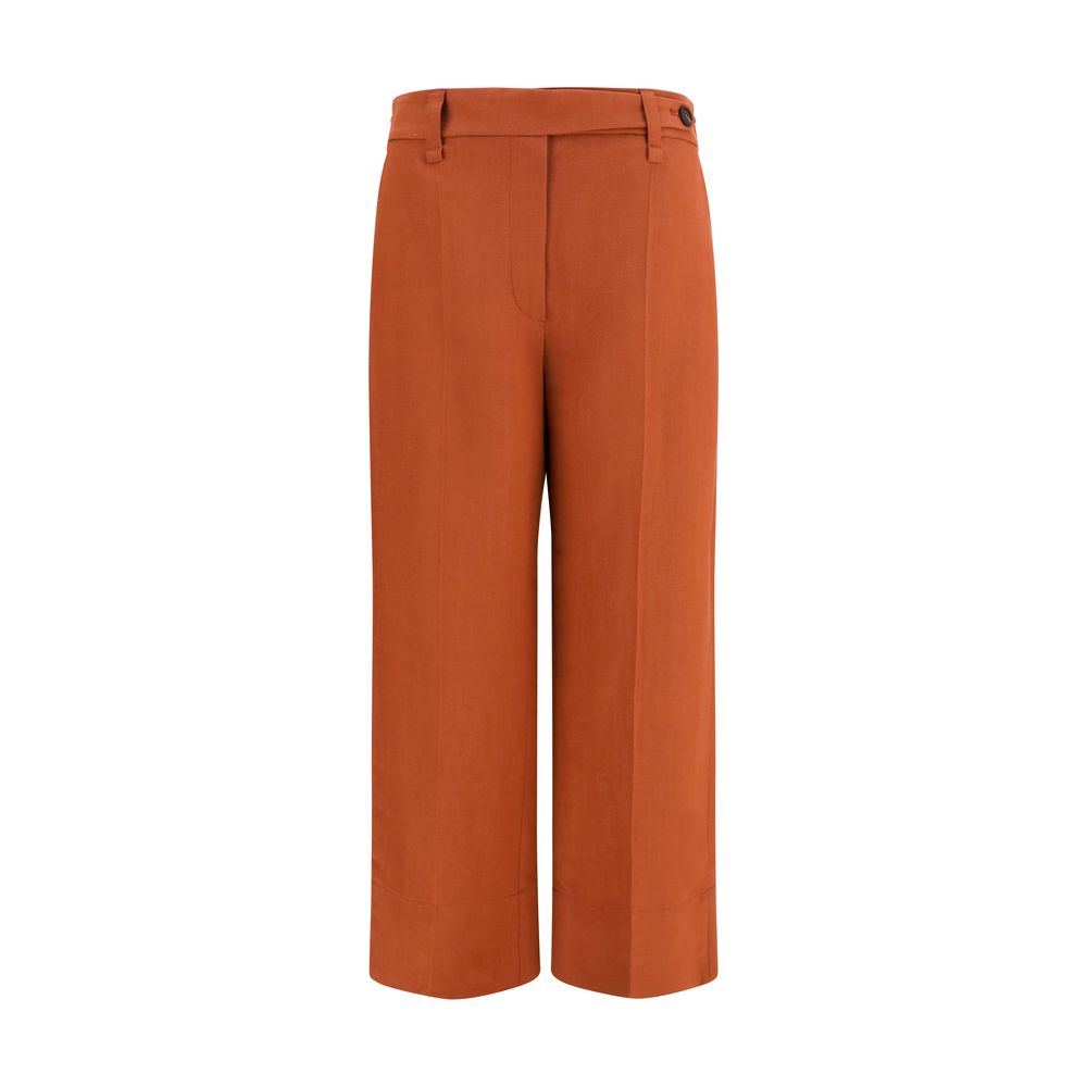 Casual Pants by Brunello Cucinelli for women in viscose linen twill brown & signature features an sartorial flared, regular-fit & cigarette and long with a cut for a sartorial finish.