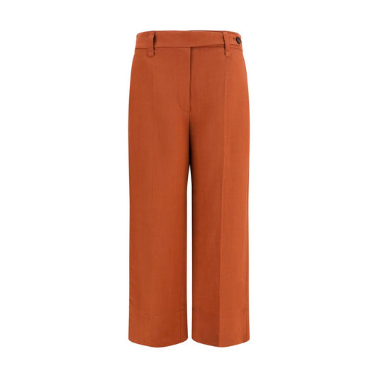 Casual Pants by Brunello Cucinelli for women in viscose linen twill brown & signature features an sartorial flared, regular-fit & cigarette and long with a cut for a sartorial finish.