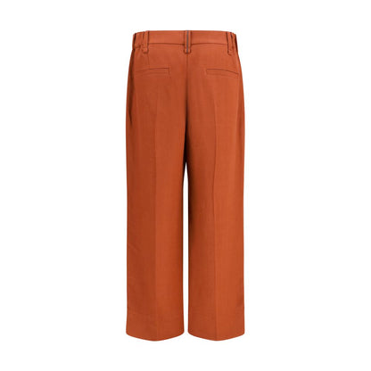 Casual Pants by Brunello Cucinelli for women in viscose linen twill brown & signature features a polished silhouette with a polished flared, regular-fit & cigarette, reaching a polished long and finished with a polished .