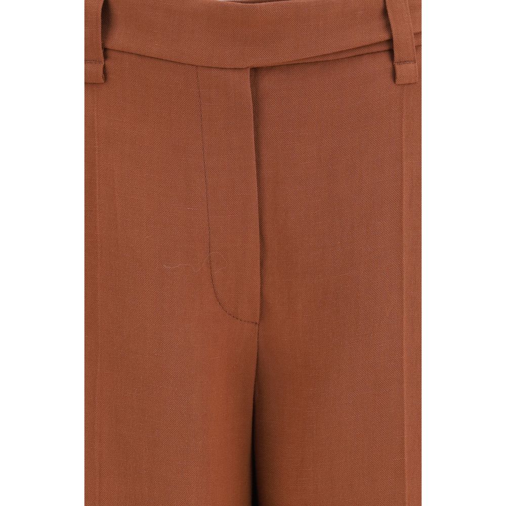 Casual Pants by Brunello Cucinelli for women in viscose linen twill brown & signature features an sophisticated and flared, regular-fit & cigarette with a precise long, creating a sophisticated and sophisticated silhouette.