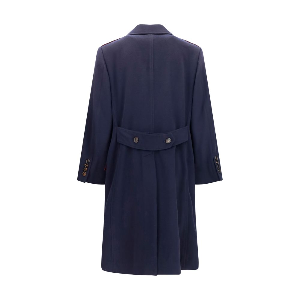 Overcoat by Brunello Cucinelli for men in merino wool blue features a contemporary silhouette showcasing a contemporary lapel neckline and refined pockets for a sophisticated finish.