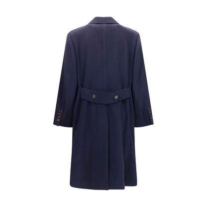 Overcoat by Brunello Cucinelli for men in merino wool blue features a contemporary silhouette showcasing a contemporary lapel neckline and refined pockets for a sophisticated finish.