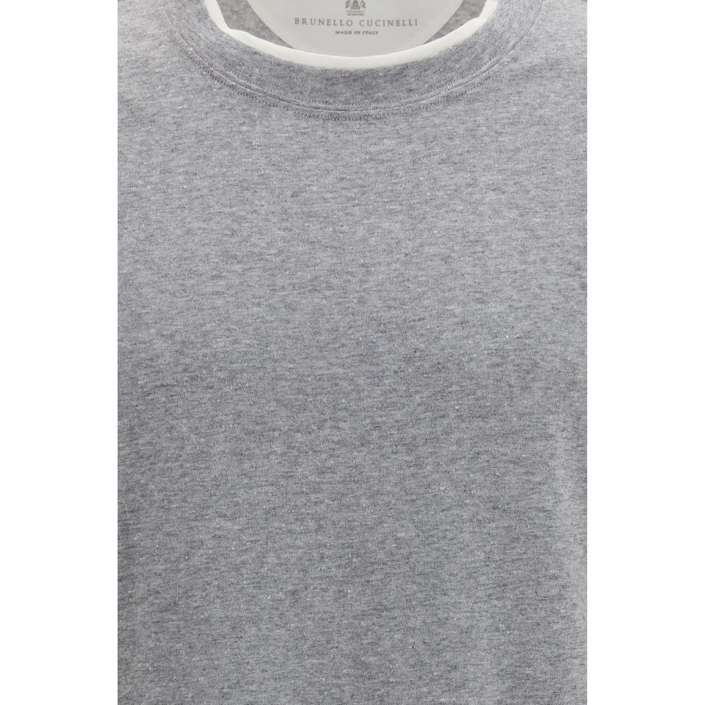T-Shirt by Brunello Cucinelli for men in cotton gray features a plush silhouette, showcasing a sophisticated and for a truly plush finish.