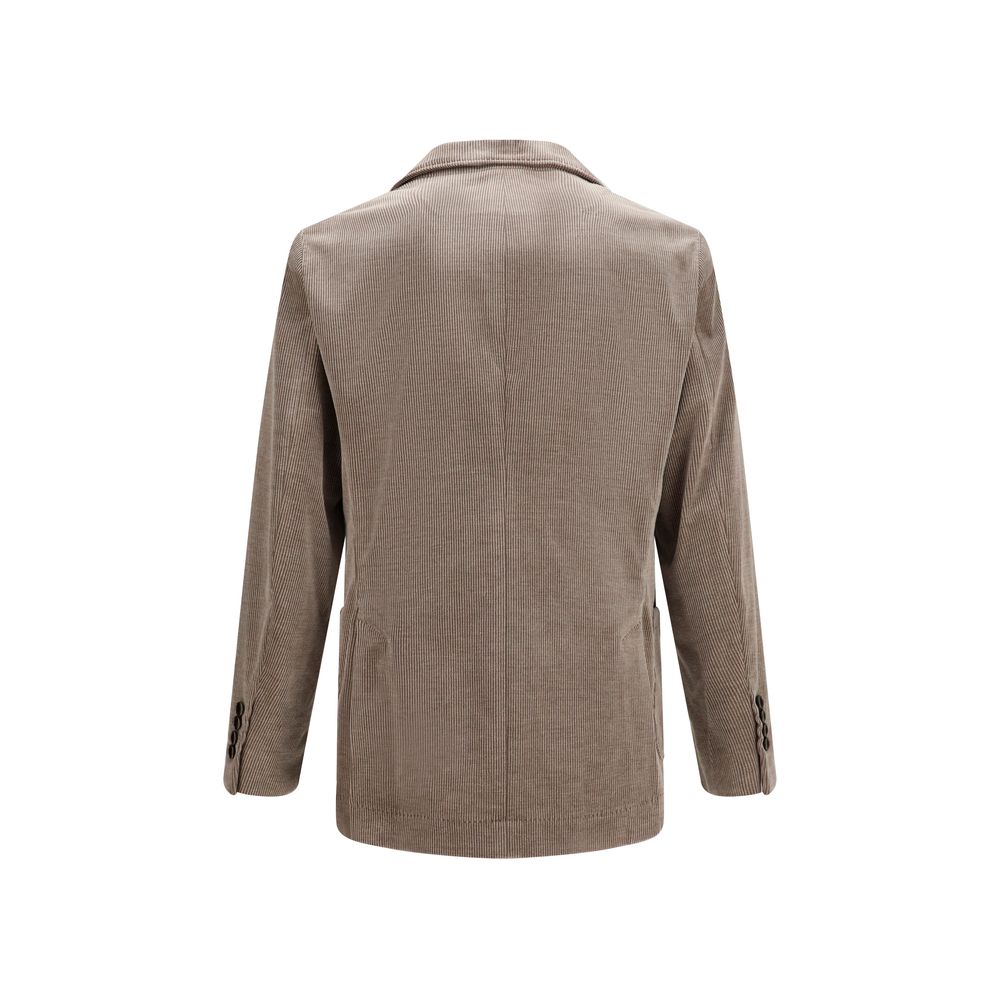 Overcoat by Brunello Cucinelli for men in capra leather & cotton corduroy gray features an voluminous silhouette, showcasing distinct pockets and a voluminous v-neck neckline for a truly voluminous aesthetic.