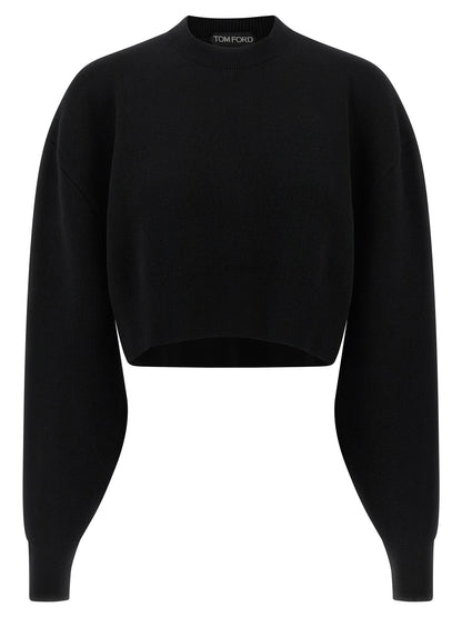 Cardigan by Tom Ford for women in polyamide & virgin cashmere wool black showcases a luxurious silhouette, meticulously detailed with a sophisticated and for a refined finish.