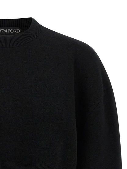 Cardigan by Tom Ford for women in polyamide & virgin cashmere wool black showcases a captivating silhouette, artfully detailed with a captivating and for a truly sophisticated captivating look.
