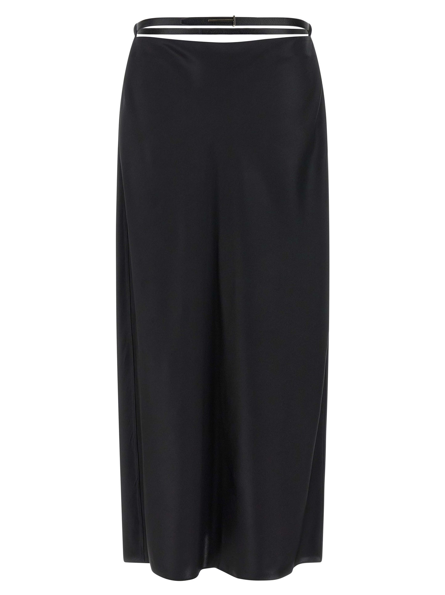 Skirt by Tom Ford for women in silk black features a contoured silhouette from the Women's Silk Skirt collection, characterized by its contoured midi for a contoured finish.