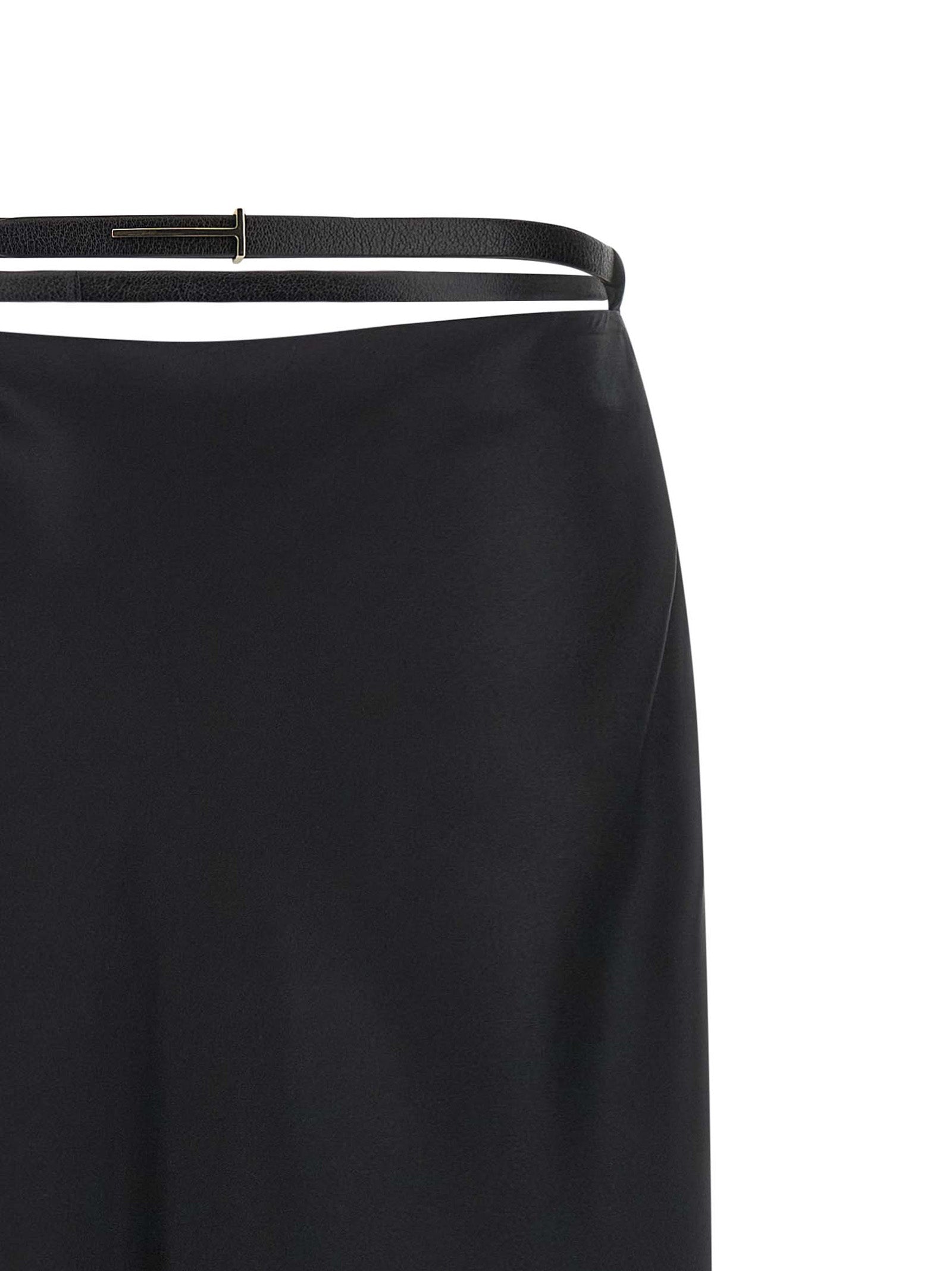 Skirt by Tom Ford for women in silk black features an tailored silhouette, artfully capturing the essence of Women's Silk Skirt in a sophisticated midi.