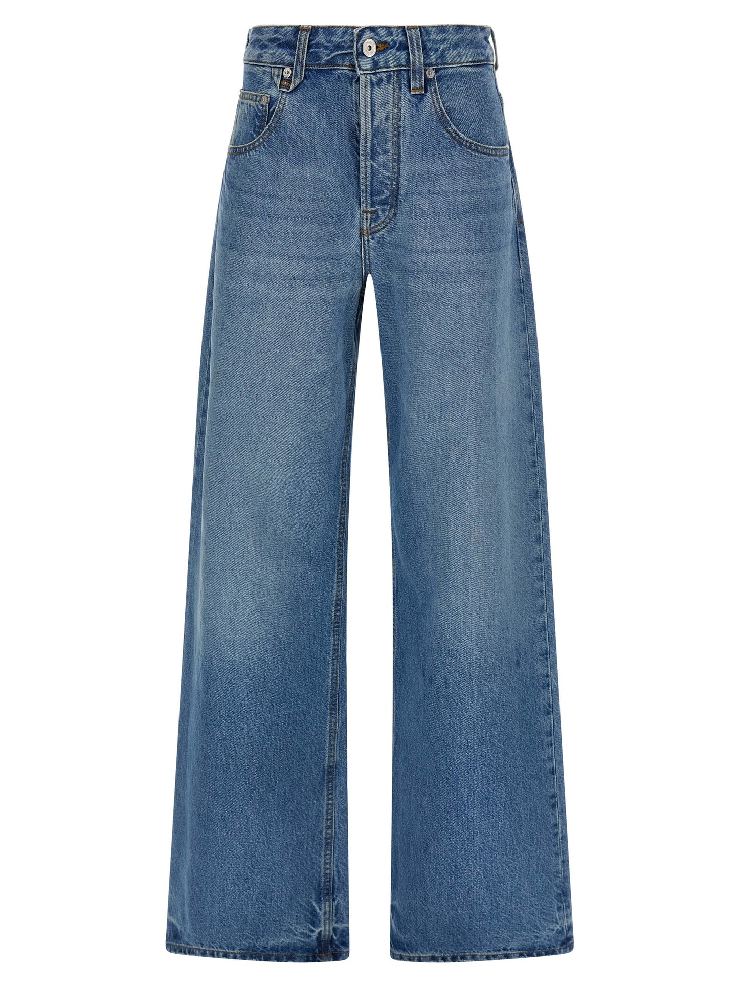 Jeans by Jacquemus for women in denim cotton light-blue & print presents a tailored silhouette, showcasing a tailored straight-leg & wide and long cut with a refined mid rise for a truly tailored aesthetic.