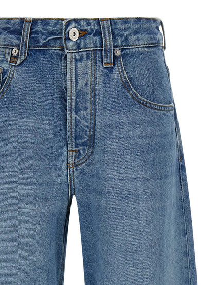Jeans by Jacquemus for women in denim cotton light-blue & print features an refined tailoring silhouette, showcasing a premium straight-leg & wide with a mid rise and long cut for a refined tailoring look.