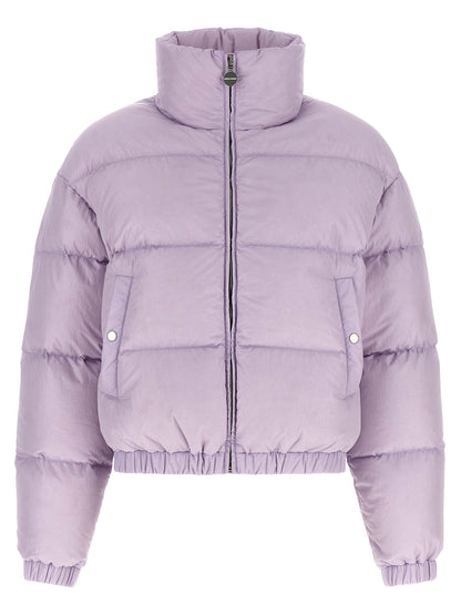 Overcoat by IENKI IENKI for women in nylon & goose-down purple showcases a enveloping silhouette, detailed with distinctive insulated and a enveloping .