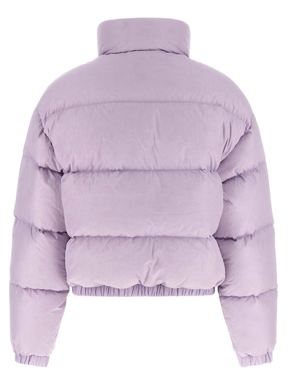 Overcoat by IENKI IENKI for women in nylon & goose-down purple presents a luxurious silhouette, showcasing a luxurious and sophisticated insulated for a premium, luxurious look.