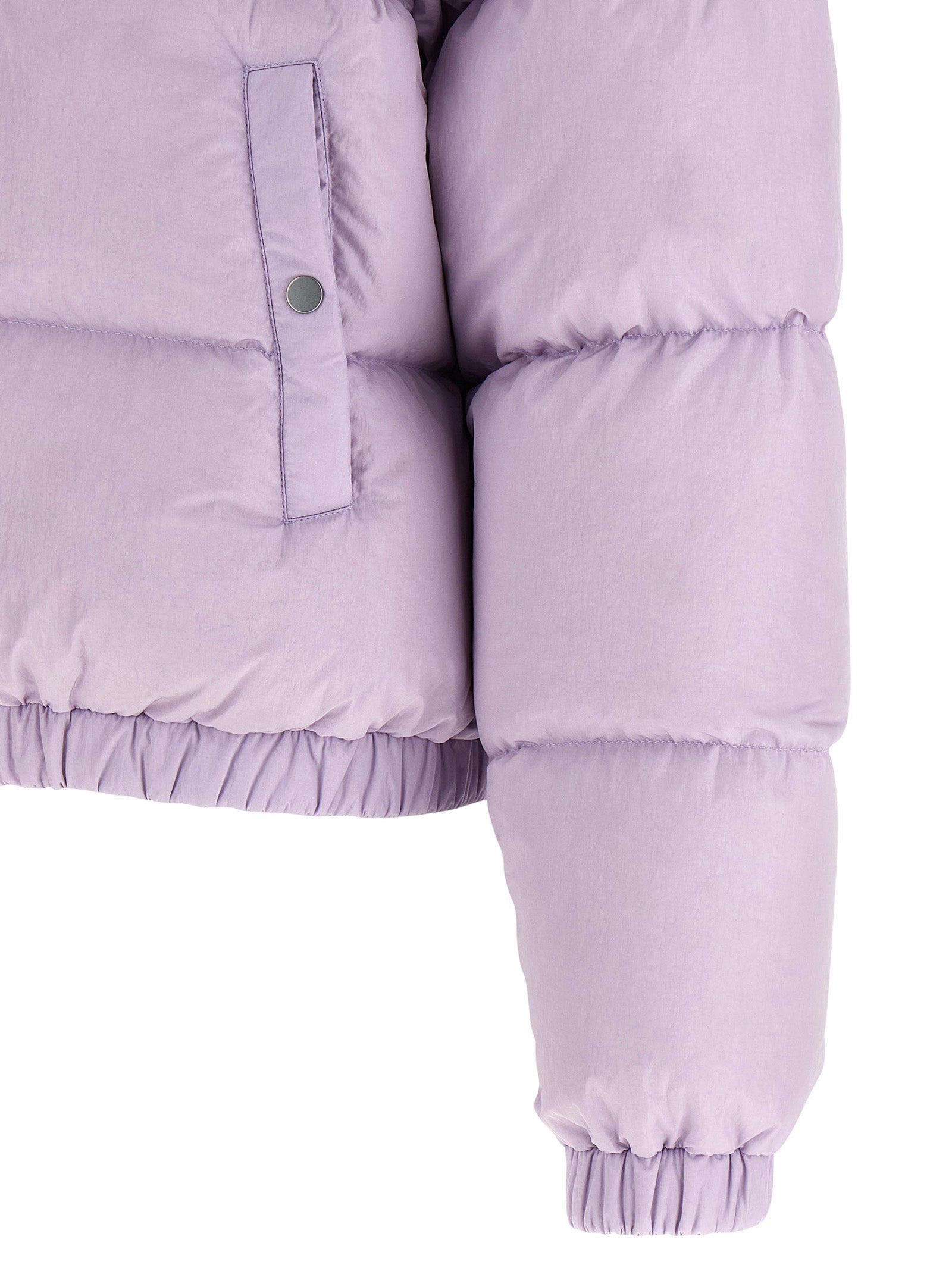 Overcoat by IENKI IENKI for women in nylon & goose-down purple showcases a architectural silhouette, artfully detailed with a distinctive and functional insulated for a architectural finish.