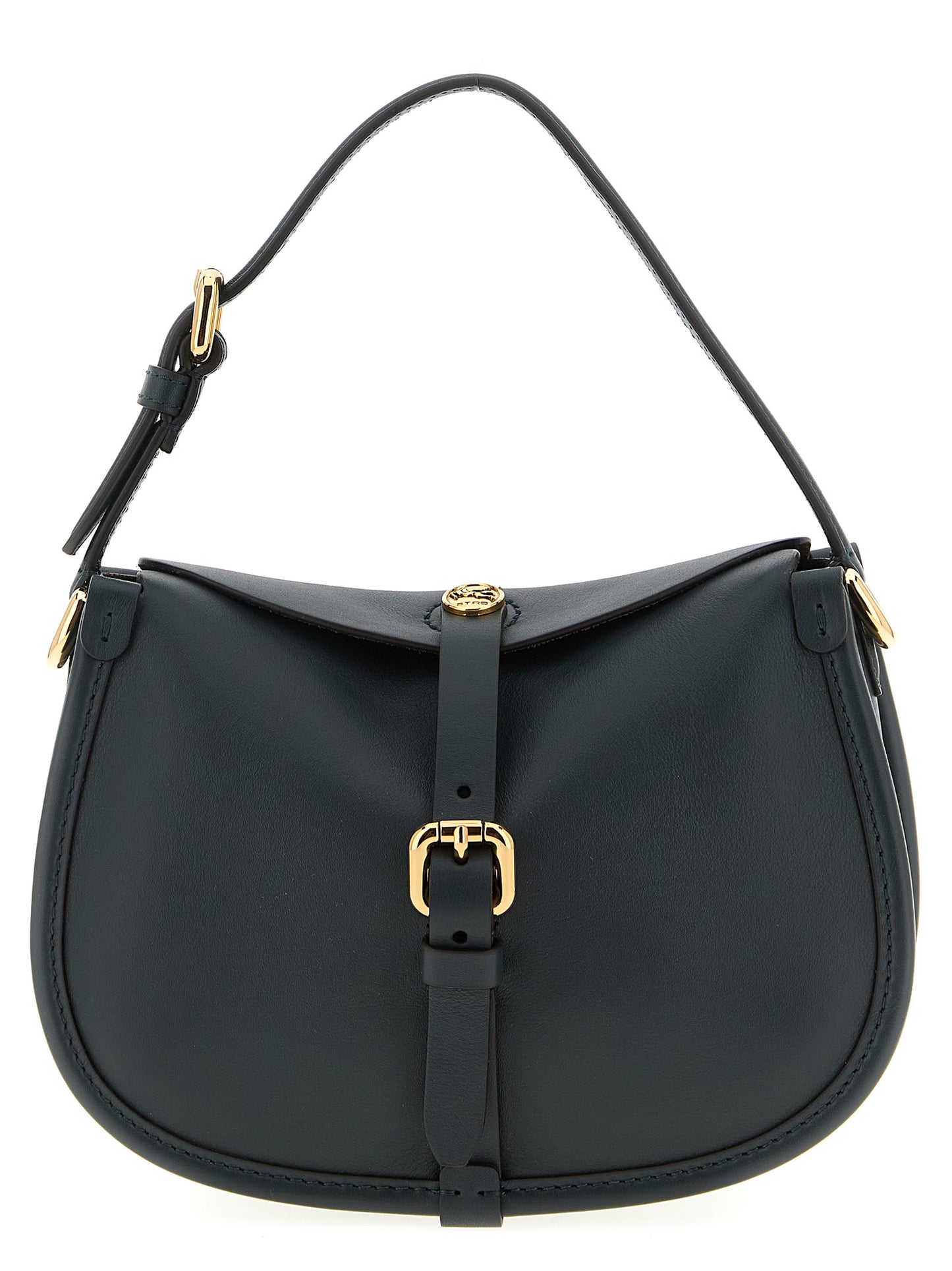 Small 2-in-1 Shoulder & Crossbody Handbag by Etro for women in bos taurus nappa & suede calf leather bicolour & green features a multifaceted silhouette, showcasing a secure magnetic & buckle and multifaceted with versatile crossbody-strap, shoulder-strap & adjustable-strap for multifaceted style.