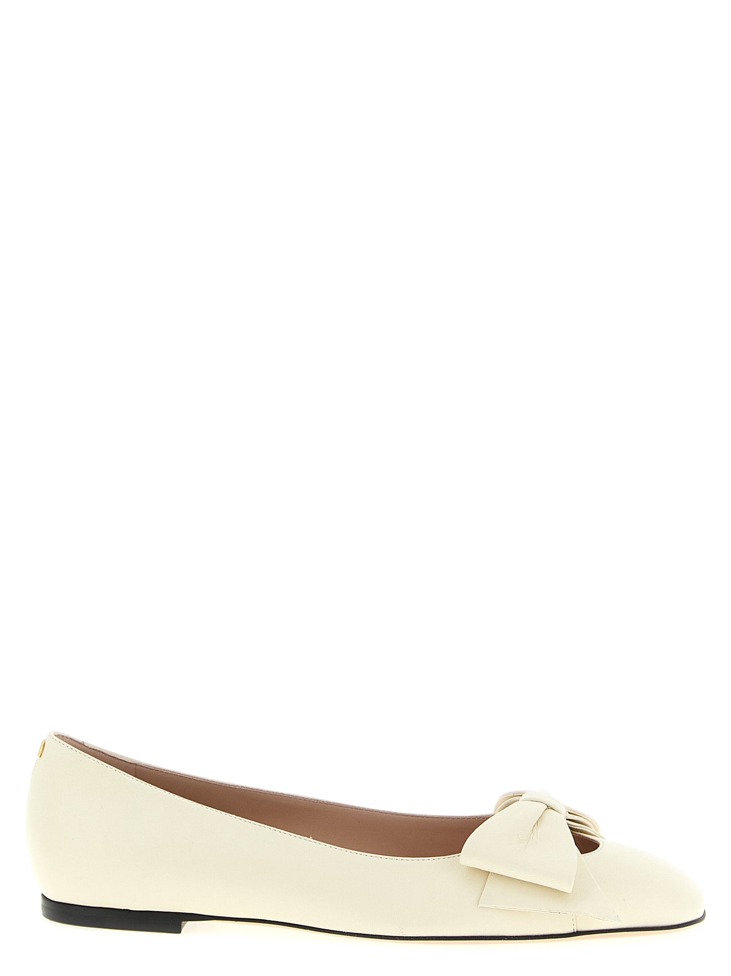 Ballet Flat Shoes by Valentino Garavani for women in leather white & signature showcases a resplendent V Logo Women's Leather Ballet Flat Shoes aesthetic with a and square toe style.