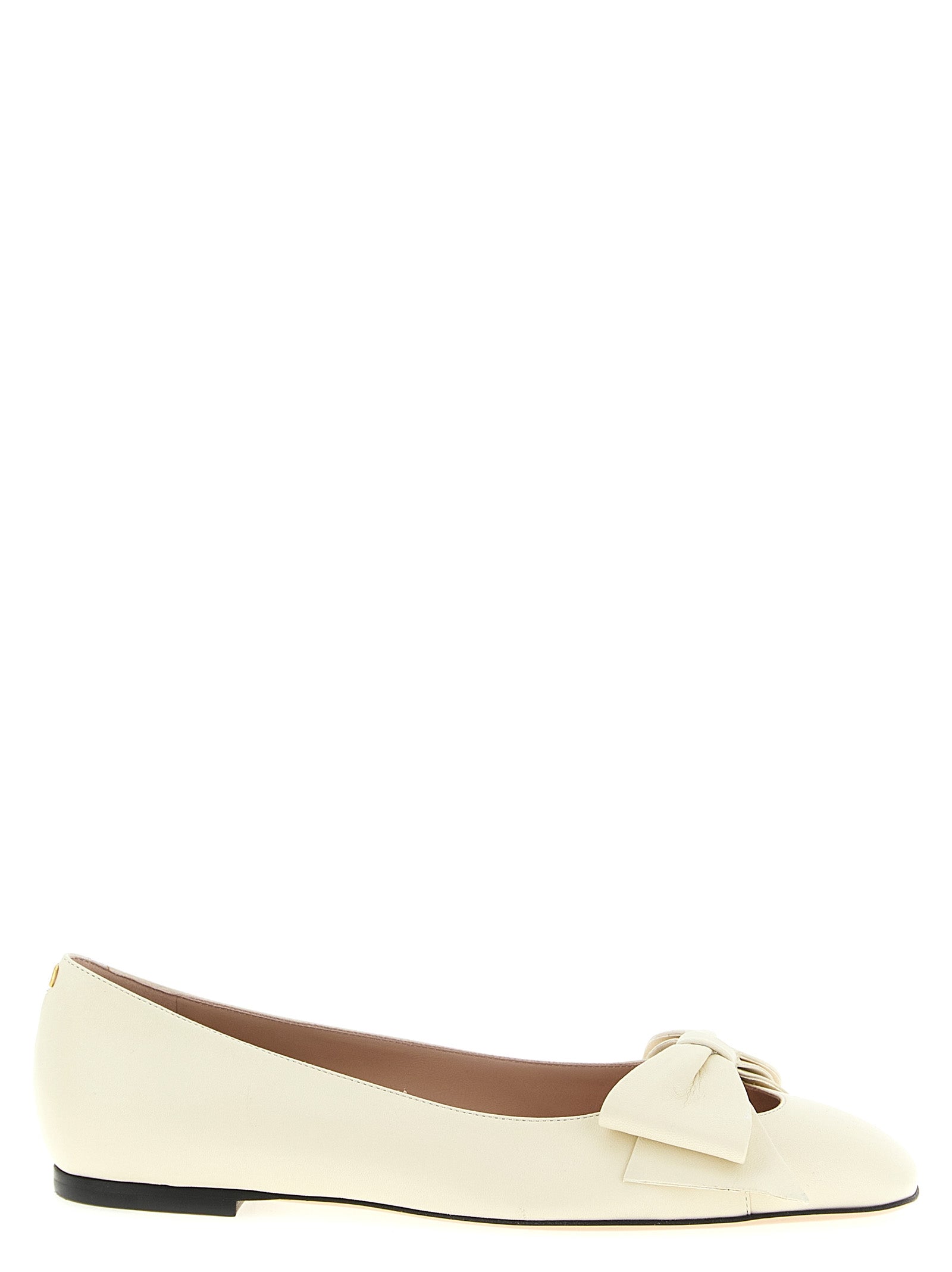 Ballet Flat Shoes by Valentino Garavani for women in leather white & signature showcases a resplendent V Logo Women's Leather Ballet Flat Shoes aesthetic with a and square toe style.