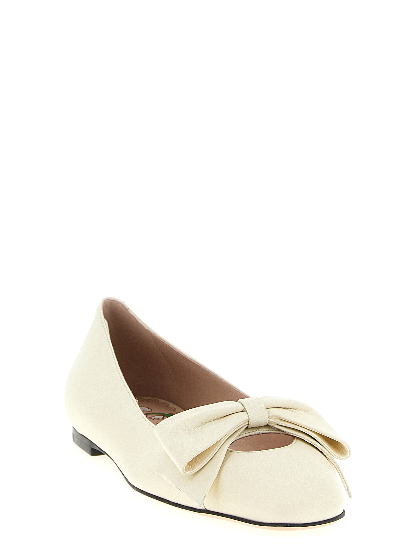 Ballet Flat Shoes by Valentino Garavani for women in leather white & signature showcases a dynamic silhouette, artfully capturing V Logo Women's Leather Ballet Flat Shoes through its distinctive and elegant square toe style.