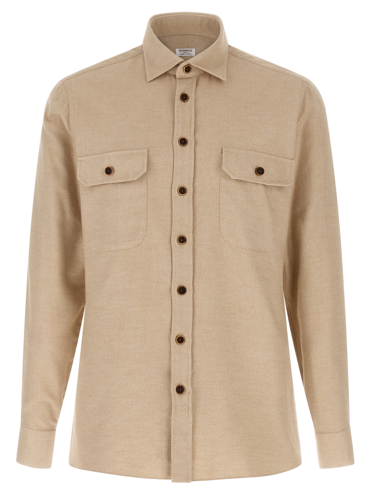 Shirt by BORRIELLO for men in cotton flannel beige presents a discerning silhouette, showcasing a sophisticated and long-sleeve for a truly discerning finish.