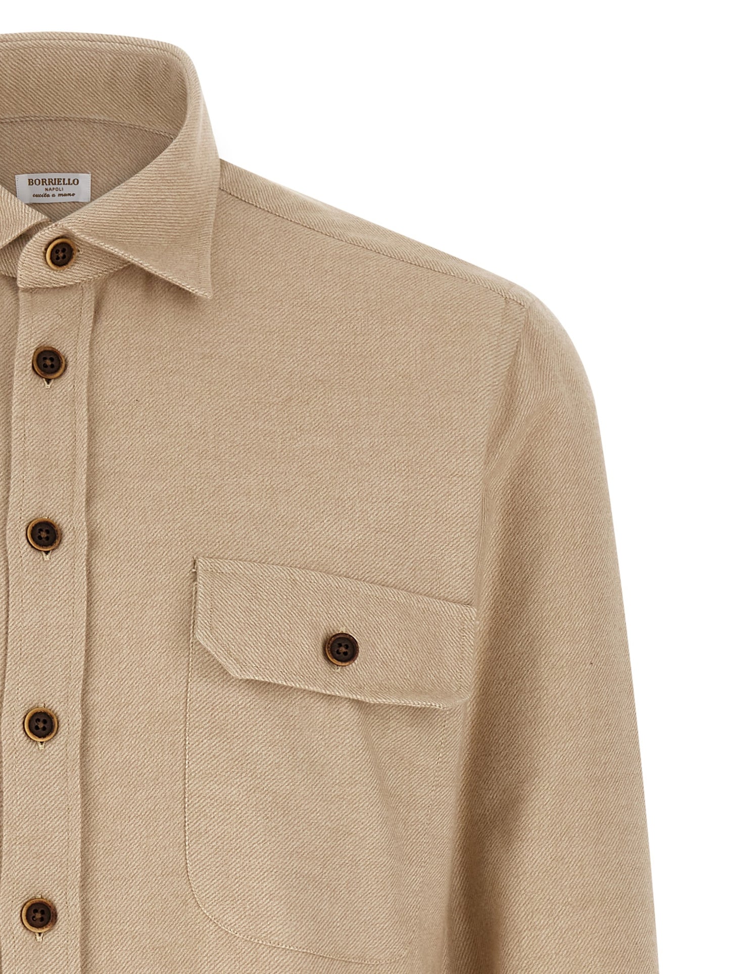 Shirt by BORRIELLO for men in cotton flannel beige features an architectural silhouette with a refined and elegant for a architectural look.