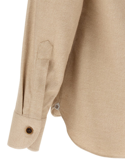 Shirt by BORRIELLO for men in cotton flannel beige showcases a sharp silhouette, elegantly detailed with a sharp and sharp .