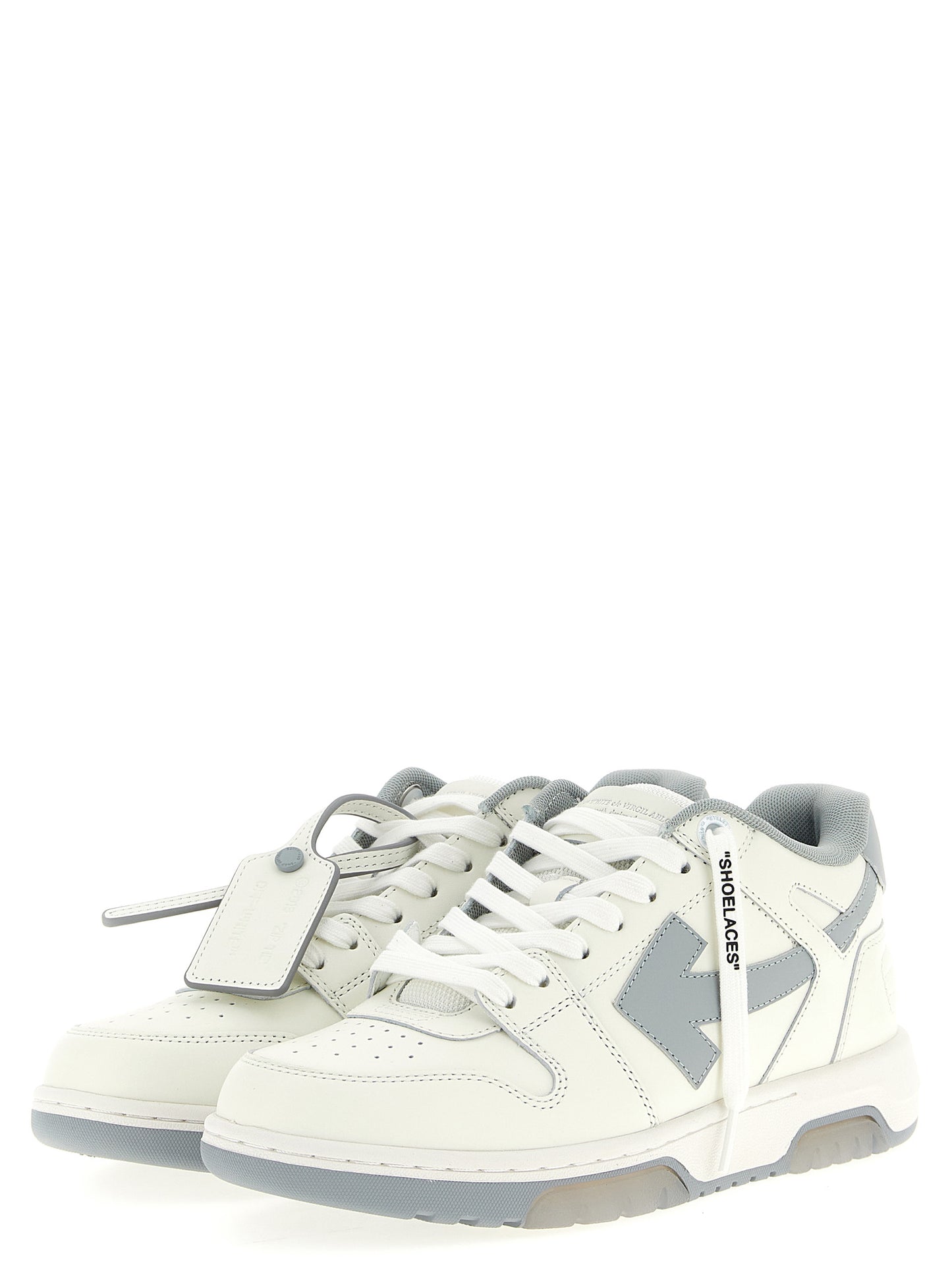 Sneakers by Off-White for men in leather & rubber gray & white features an timeless silhouette from the Explorer Men's Low Top Leather & Rubber Sneakers collection, showcasing a signature low-top style with an timeless finish.