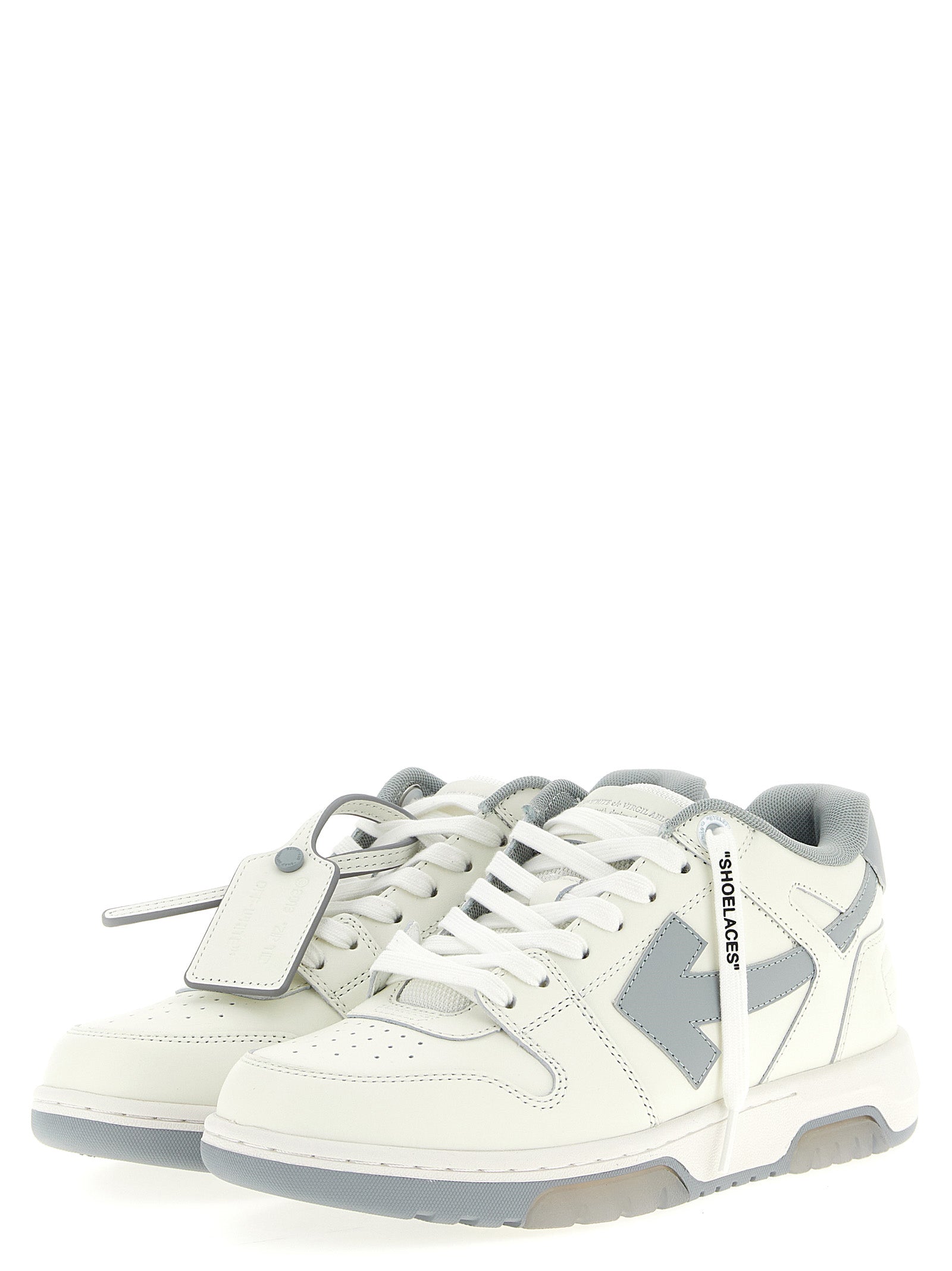 Sneakers by Off-White for men in leather & rubber gray & white features an timeless silhouette from the Explorer Men's Low Top Leather & Rubber Sneakers collection, showcasing a signature low-top style with an timeless finish.