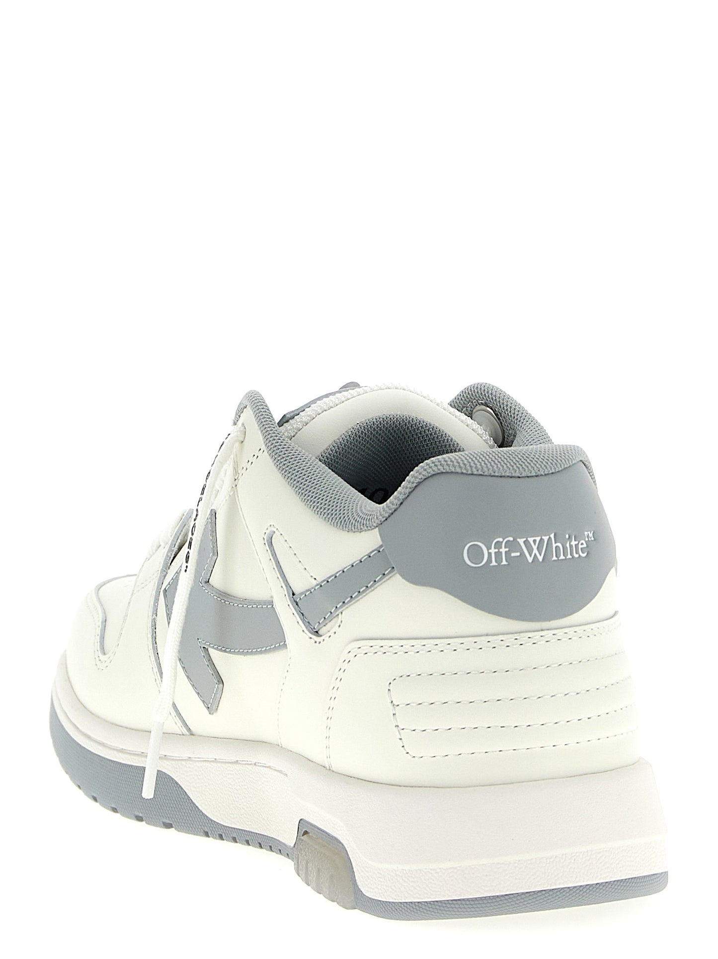 Sneakers by Off-White for men in leather & rubber gray & white features a chic design, perfectly showcasing the chic low-top style of this Explorer Men's Low Top Leather & Rubber Sneakers.