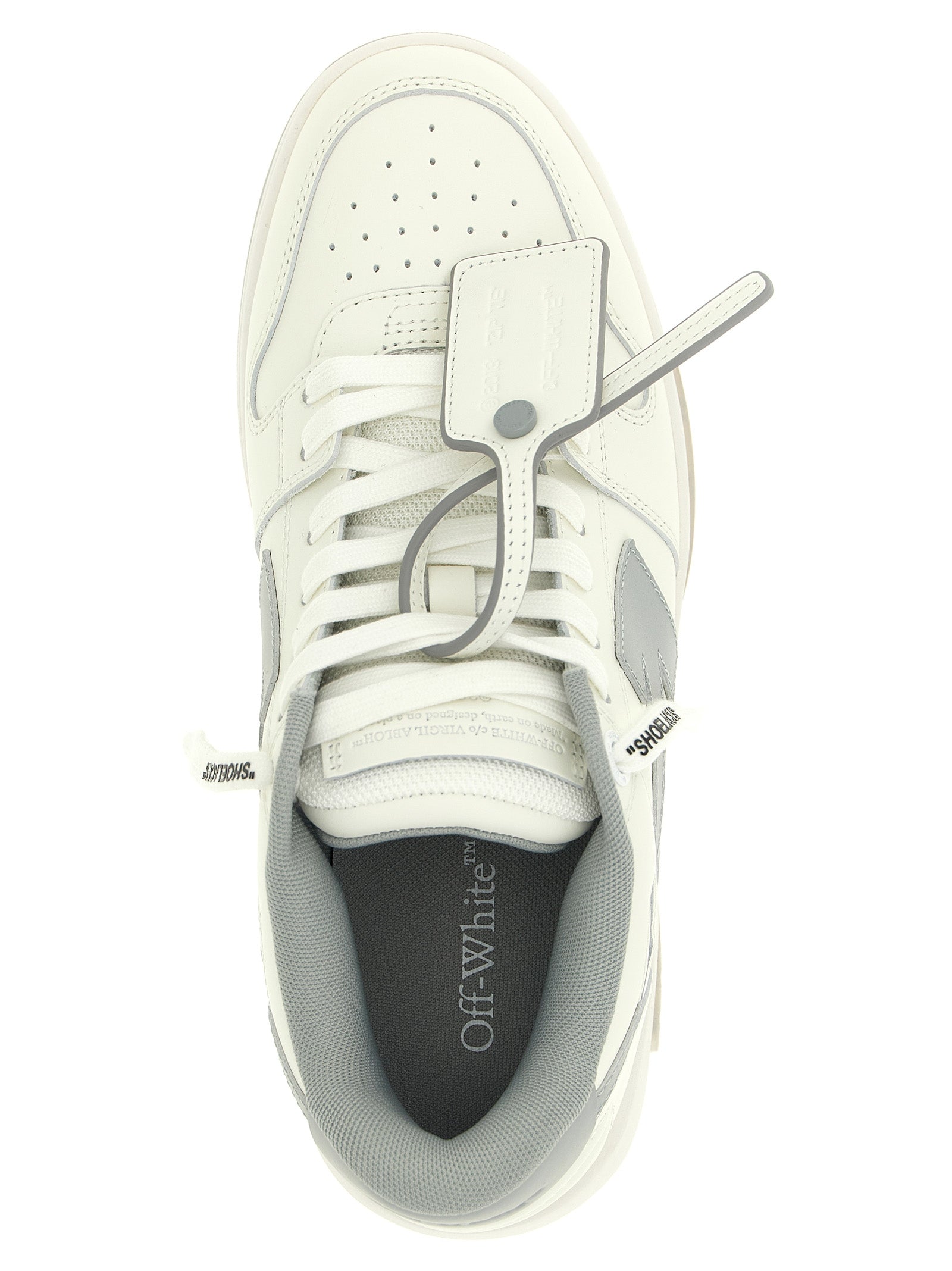 Sneakers by Off-White for men in leather & rubber gray & white features an versatile design from the Explorer Men's Low Top Leather & Rubber Sneakers collection, highlighting a versatile low-top style for a premium, high-fashion look.
